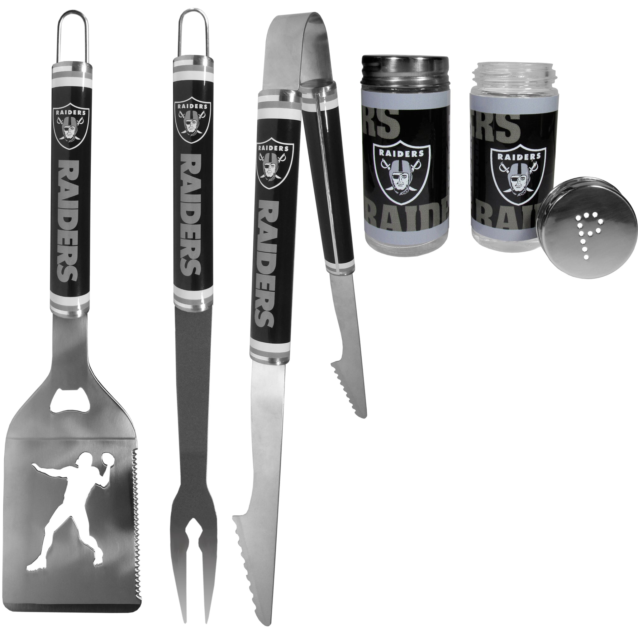 Las Vegas Raiders 3 pc Steel Logo BBQ Tools w/Shakers