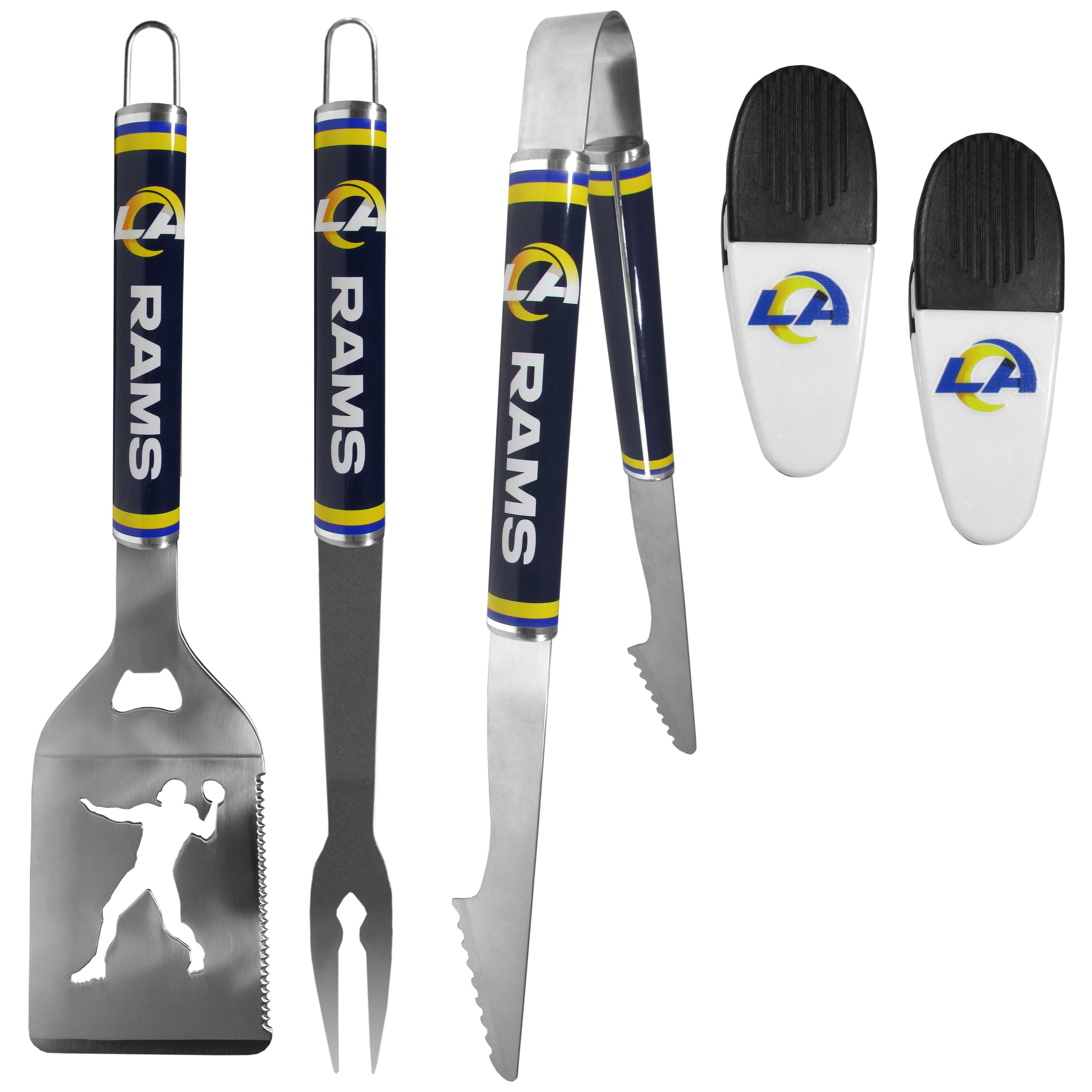 Los Angeles Rams 3 pc Steel Logo BBQ Tools w/Chip Clips
