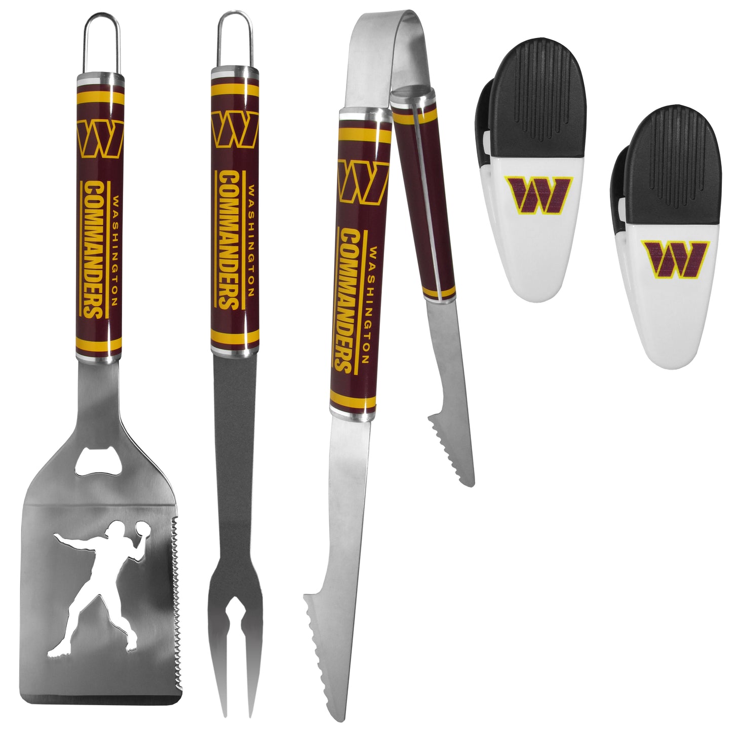 Washington Commanders 3 pc Steel Logo BBQ Tools w/Chip Clips