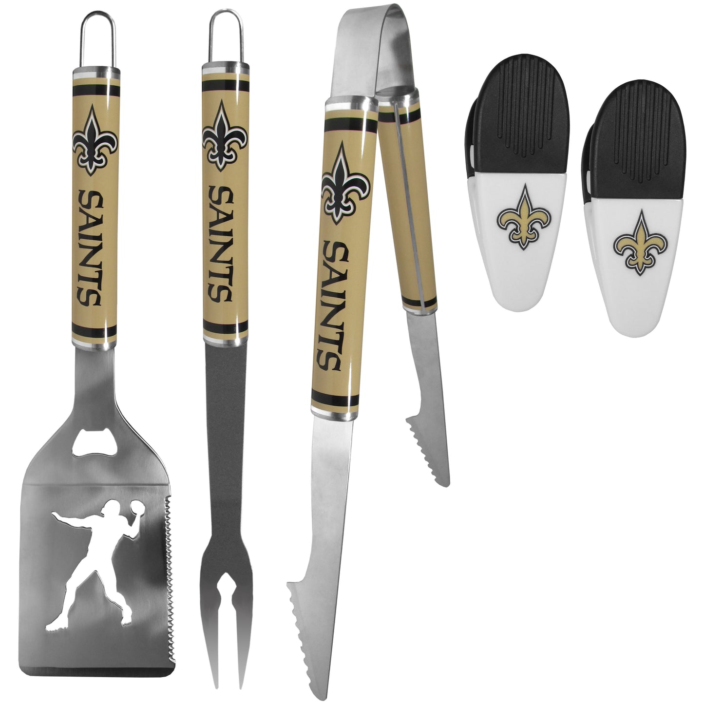 New Orleans Saints 3 pc Steel Logo BBQ Tools w/Chip Clips