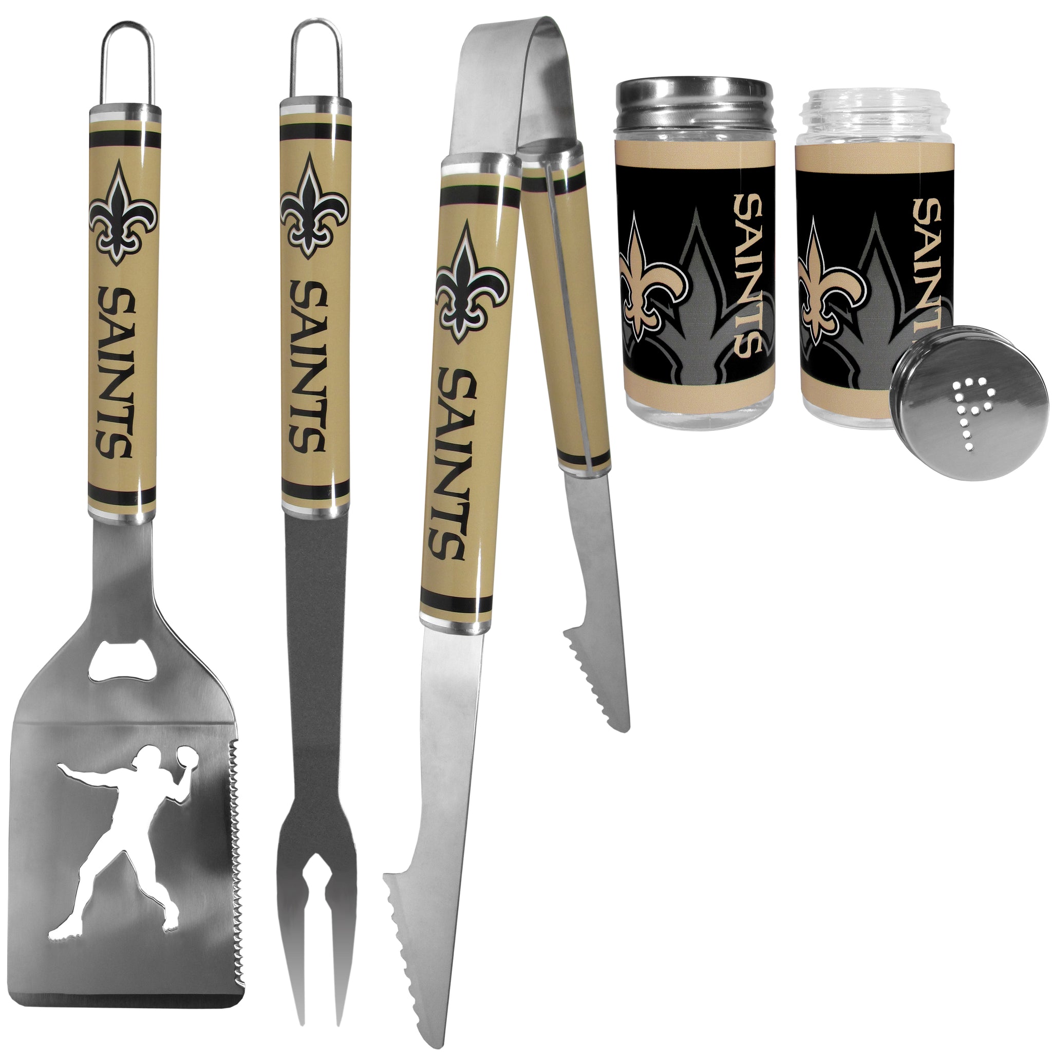 New Orleans Saints 3 pc Steel Logo BBQ Tools w/Shakers