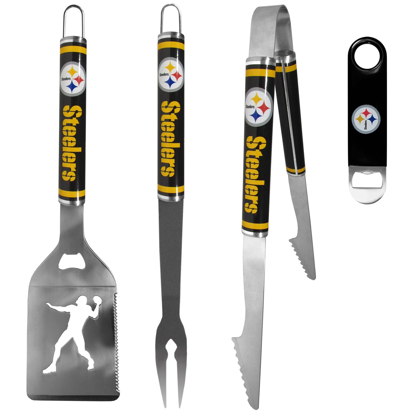 Pittsburgh Steelers 3 pc Steel Logo BBQ Tools w/Bottle Opener - Siskiyou - Flyclothing LLC