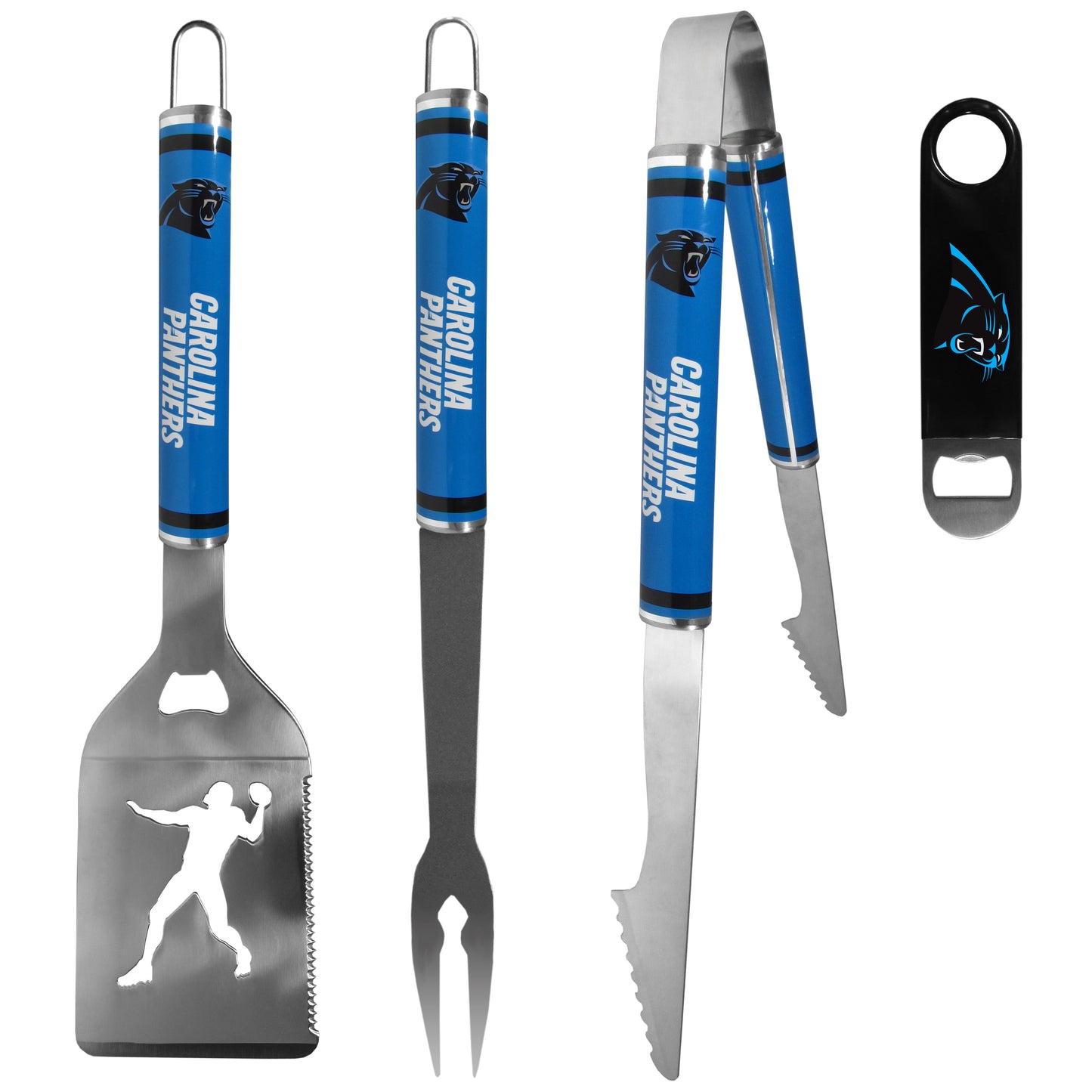 Carolina Panthers 3 pc Steel Logo BBQ Tools w/Bottle Opener
