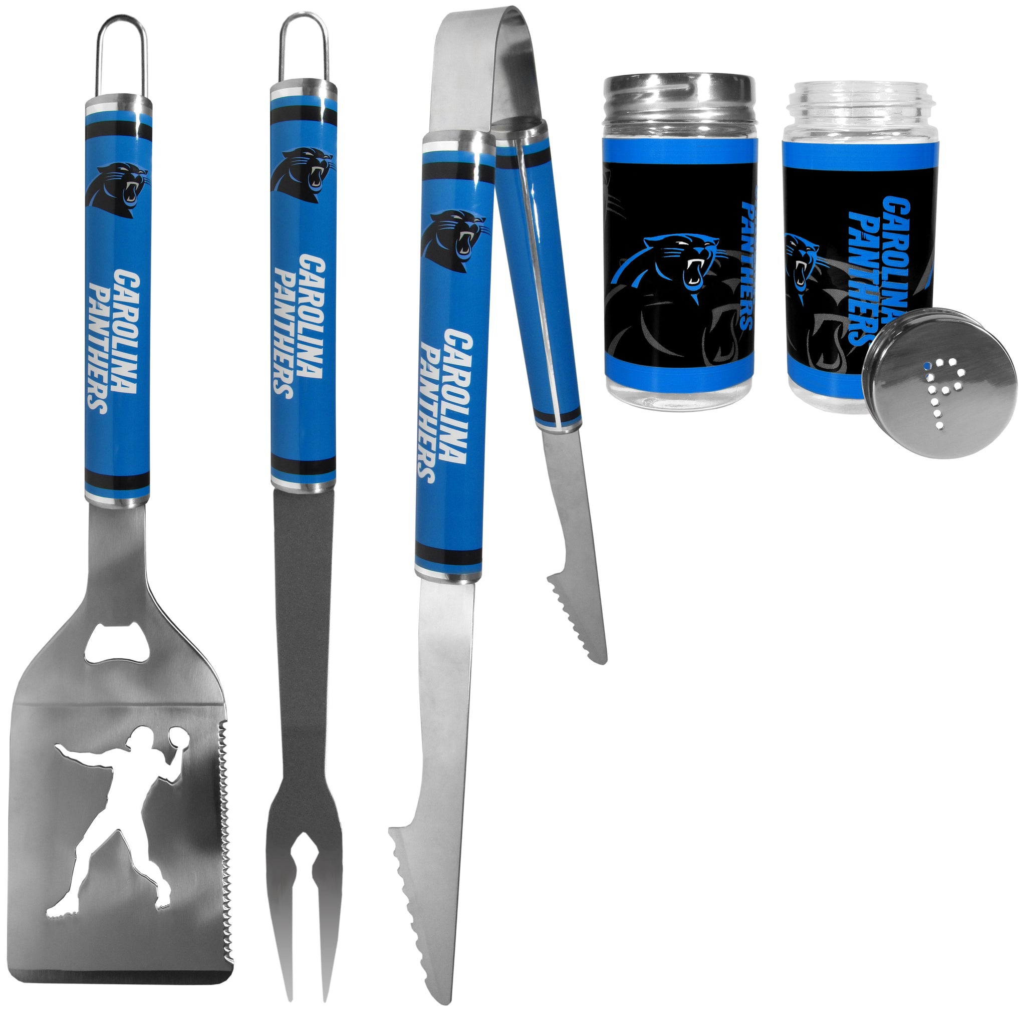 Carolina Panthers 3 pc Steel Logo BBQ Tools w/Shakers