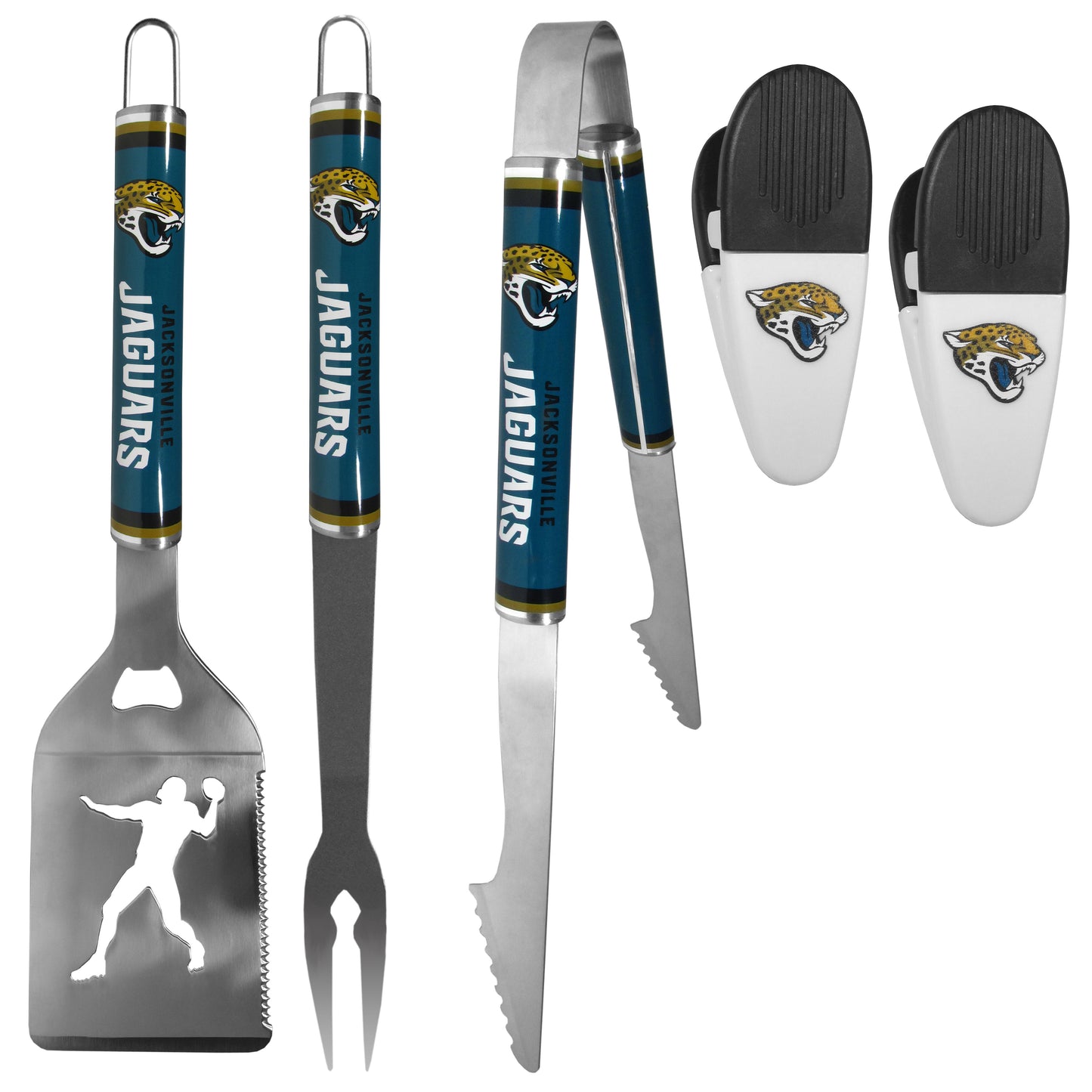Jacksonville Jaguars 3 pc Steel Logo BBQ Tools w/Chip Clips