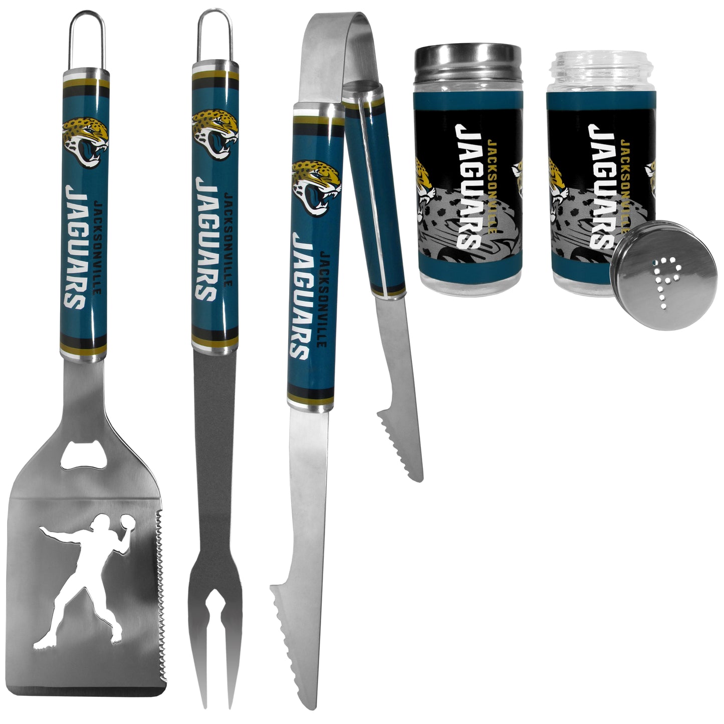 Jacksonville Jaguars 3 pc Steel Logo BBQ Tools w/Shakers