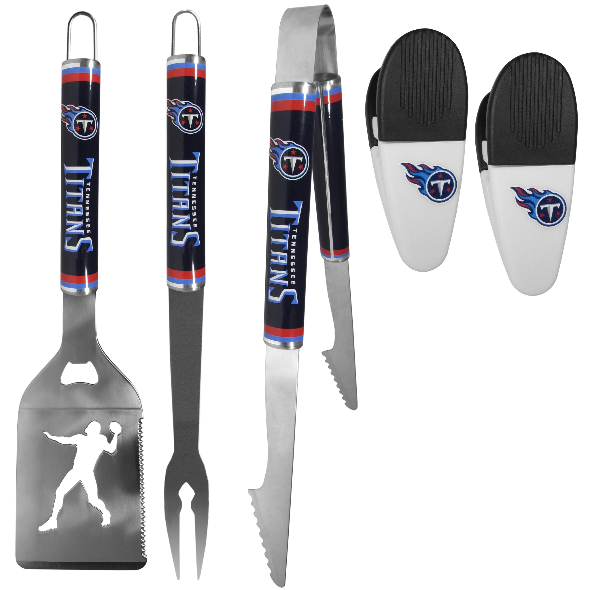 Tennessee Titans 3 pc Steel Logo BBQ Tools w/Chip Clips
