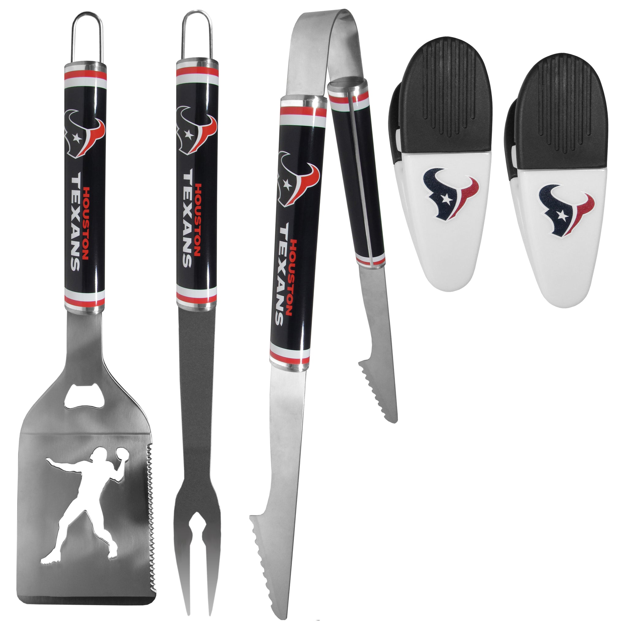 Houston Texans 3 pc Steel Logo BBQ Tools w/Chip Clips