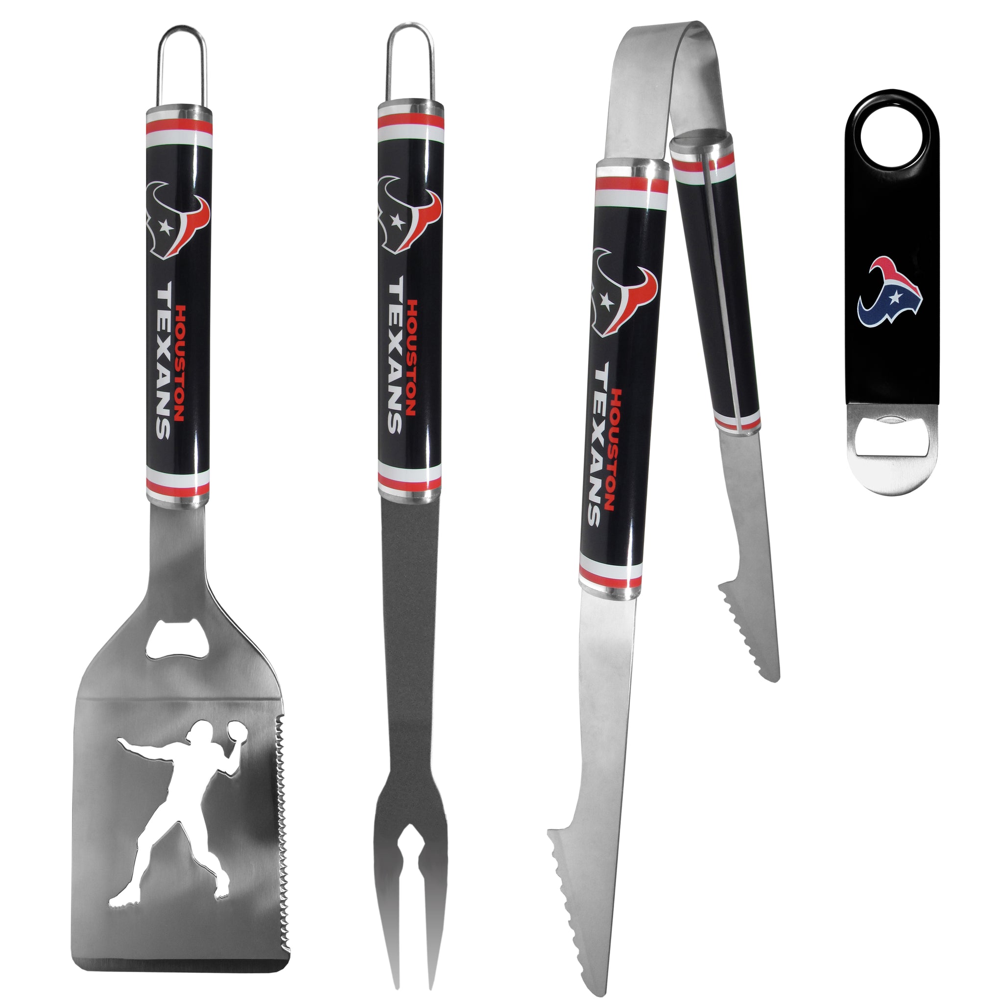 Houston Texans 3 pc Steel Logo BBQ Tools w/Bottle Opener