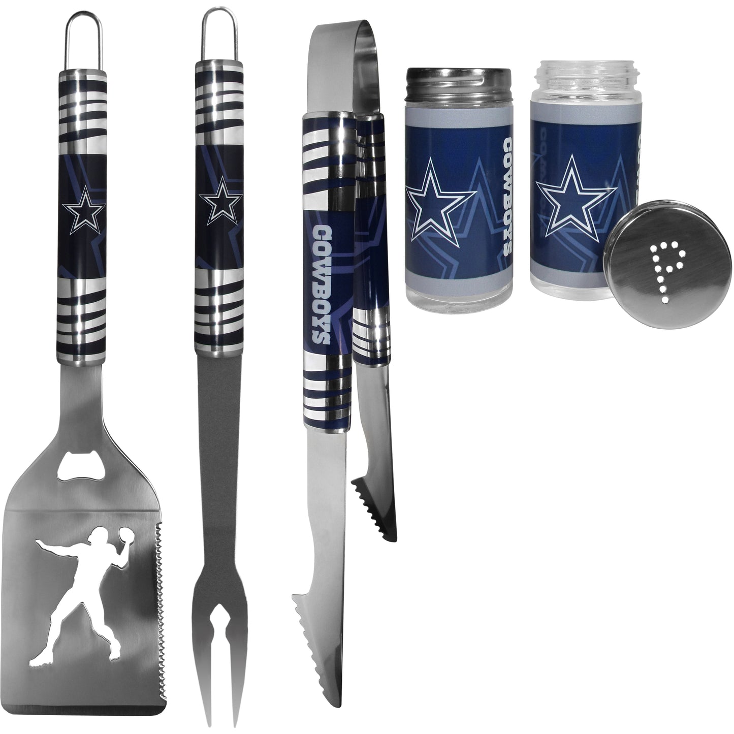 Dallas Cowboys 3pc Tailgate BBQ Tools w/Shakers