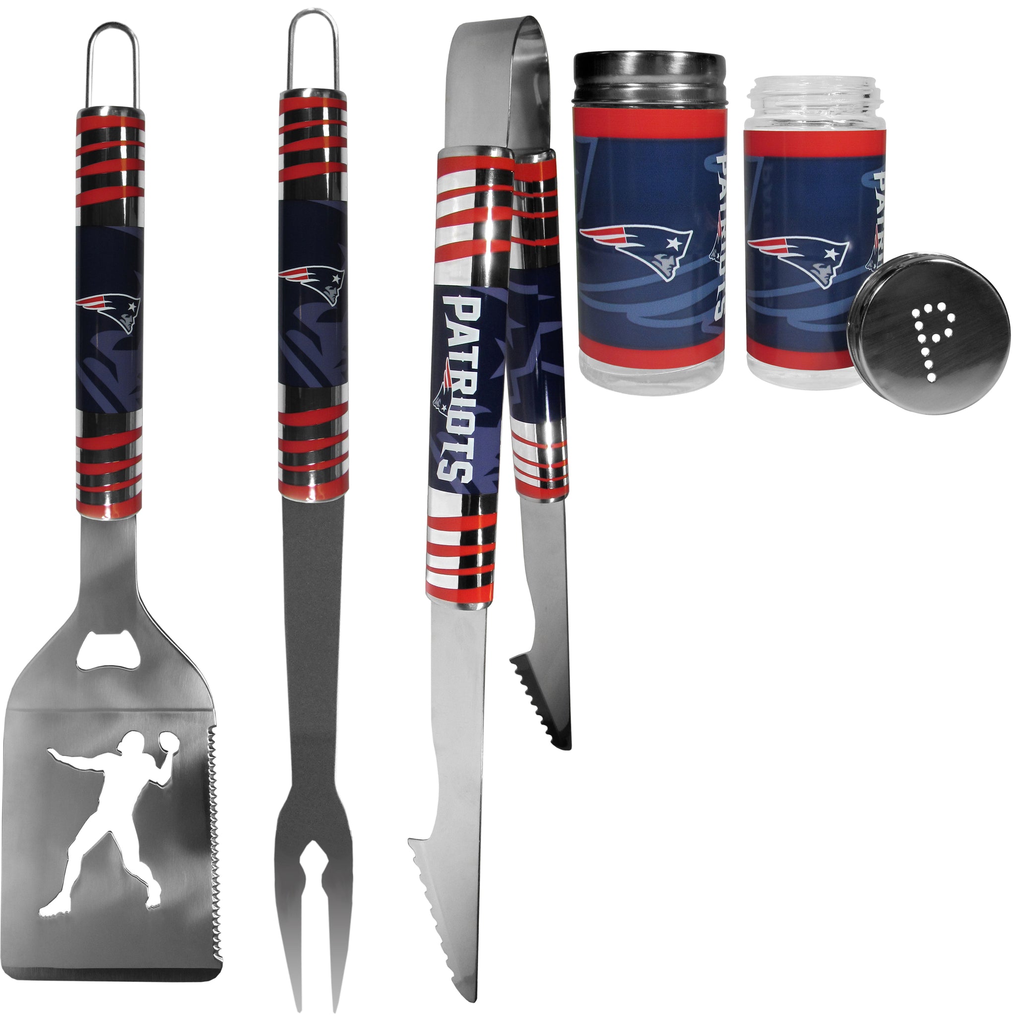 New England Patriots 3pc Tailgate BBQ Tools w/Shakers