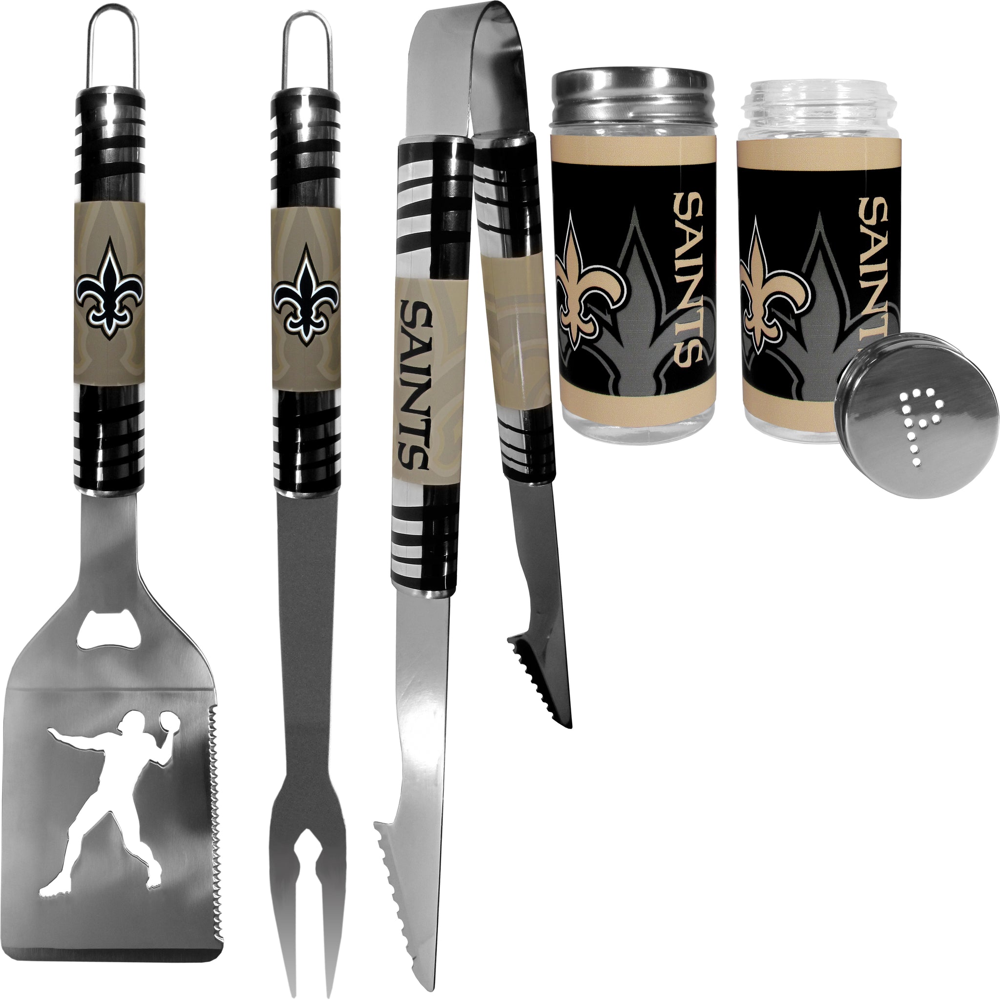 New Orleans Saints 3pc Tailgate BBQ Tools w/Shakers