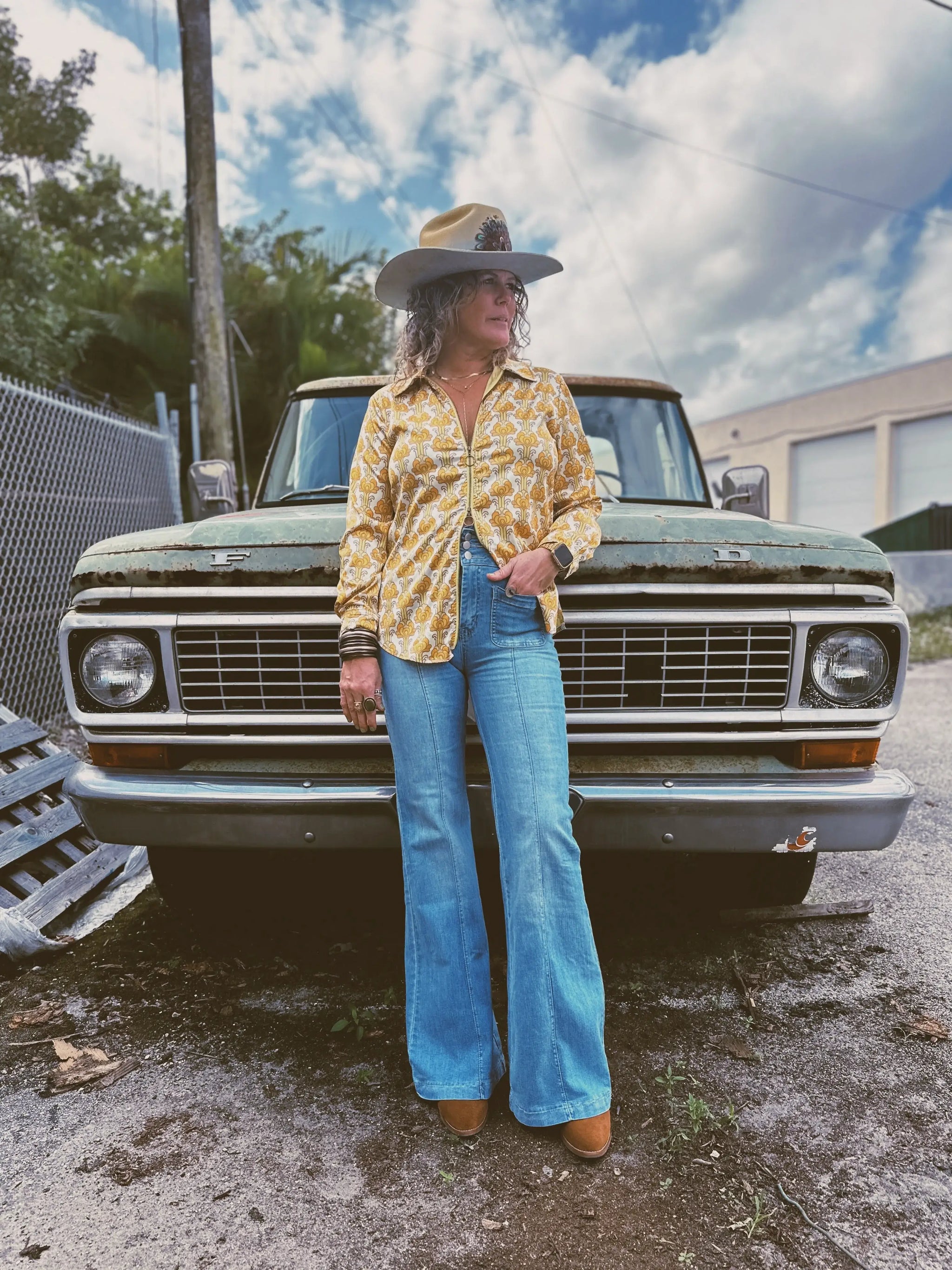 Streets Of Gold Golden Yellow Tulip Zipper Front Blouse - Lil Bee's Bohemian - Flyclothing LLC