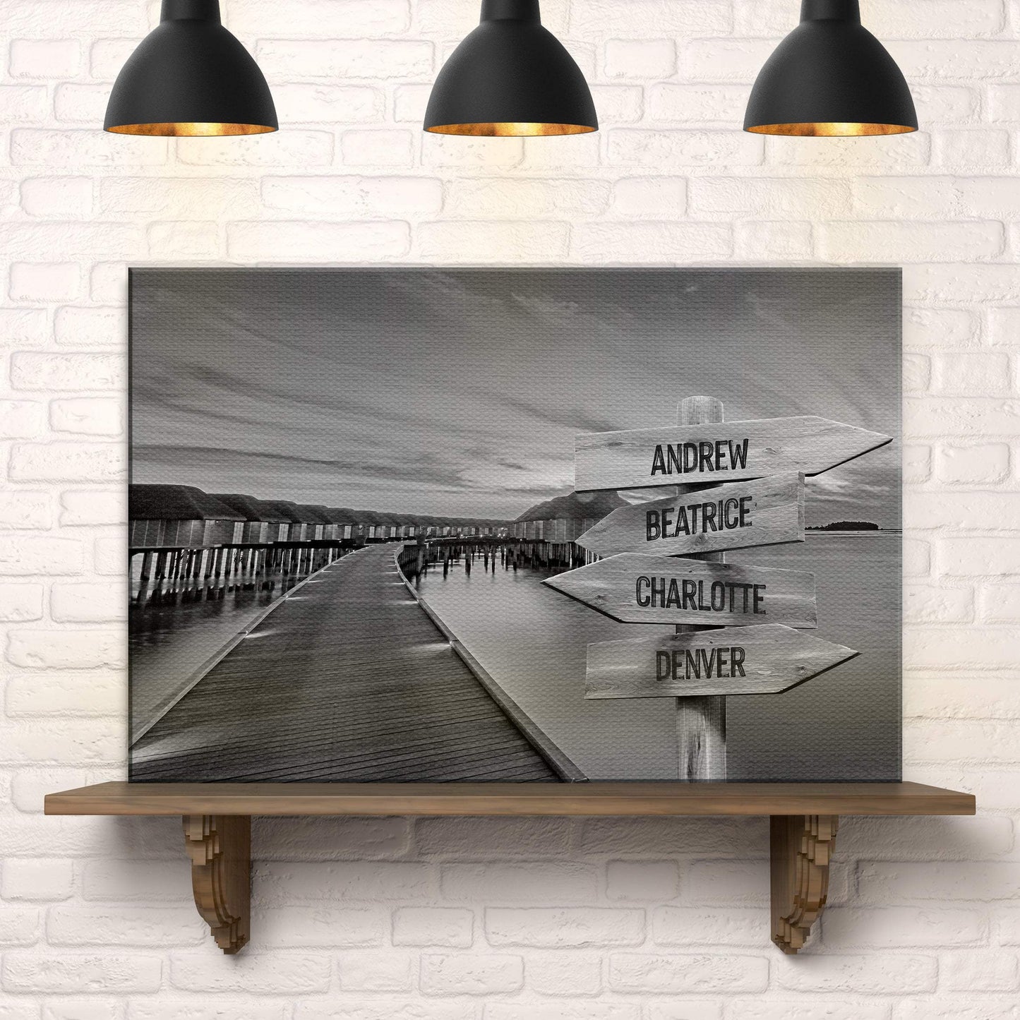 Family Names Monochrome Ocean Dock Sign - Tailored Canvases - Flyclothing LLC
