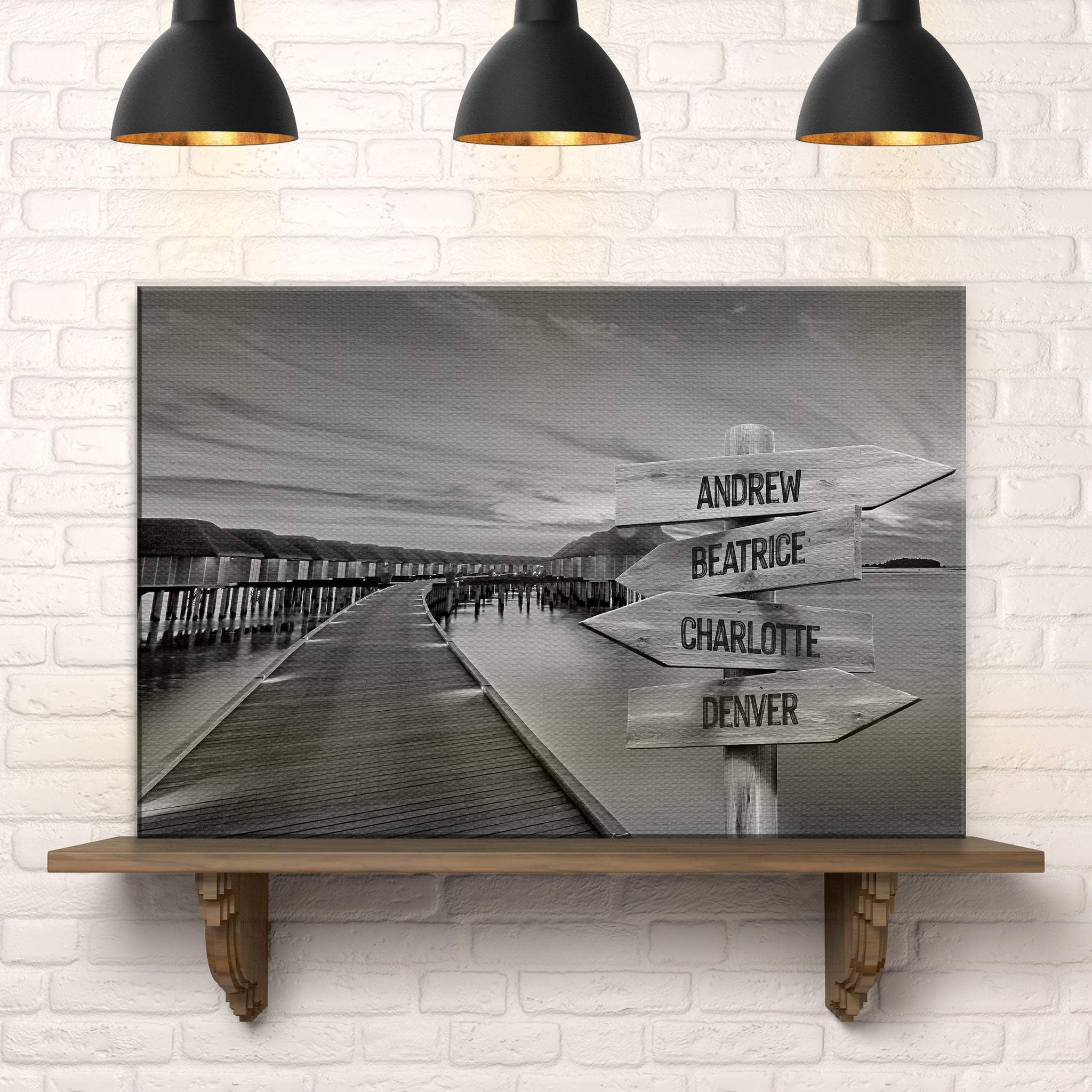 Family Names Monochrome Ocean Dock Sign - Tailored Canvases - Flyclothing LLC