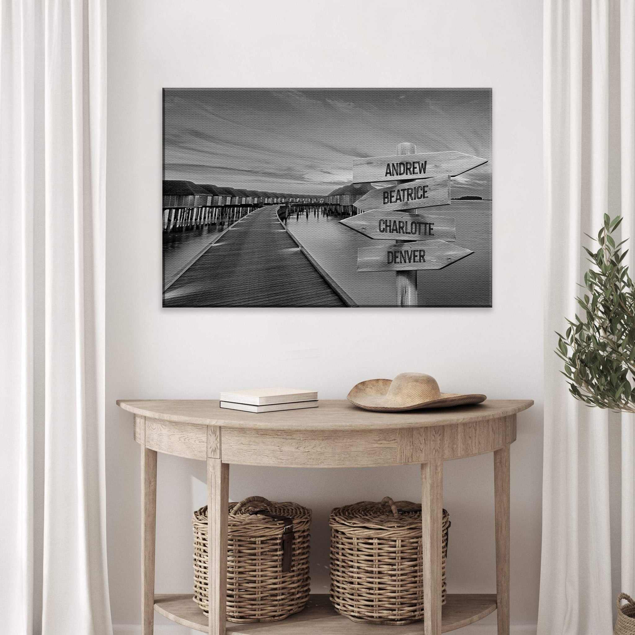Family Names Monochrome Ocean Dock Sign - Tailored Canvases - Flyclothing LLC