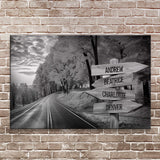 Family Names Monochrome Autumn Roads Sign - Tailored Canvases - Flyclothing LLC