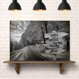 Family Names Monochrome Autumn Roads Sign - Tailored Canvases - Flyclothing LLC