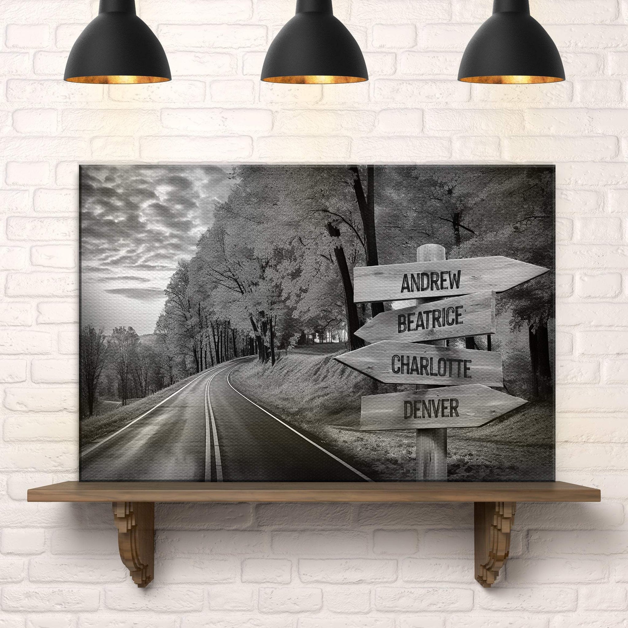 Family Names Monochrome Autumn Roads Sign - Tailored Canvases - Flyclothing LLC