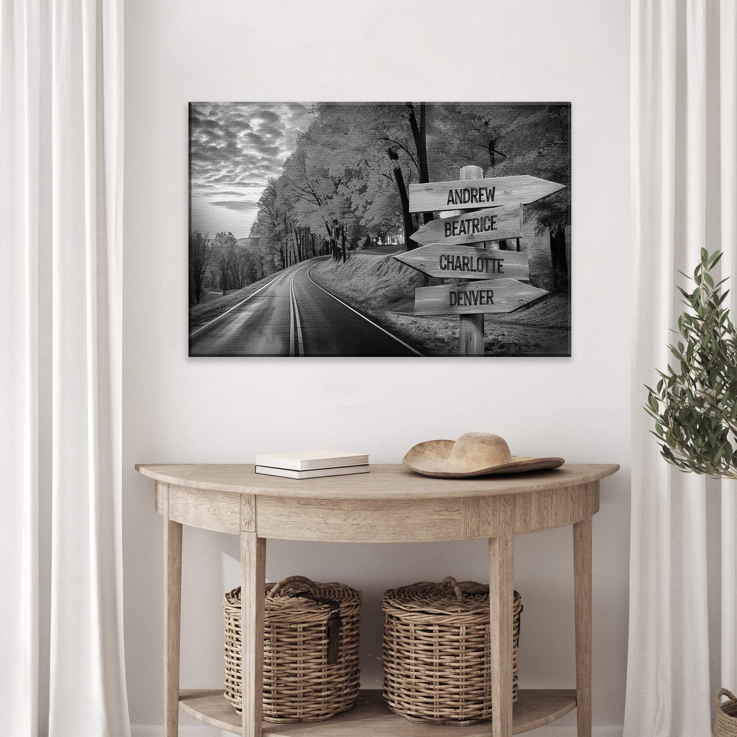 Family Names Monochrome Autumn Roads Sign - Tailored Canvases - Flyclothing LLC