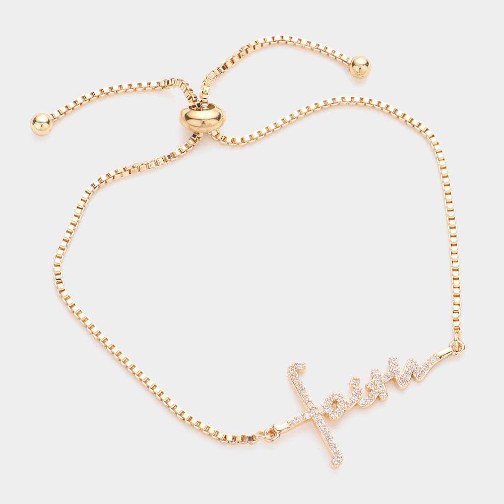 Faith CZ Message Charm Pull Tie Bracelet - Madeline Love - Flyclothing LLC