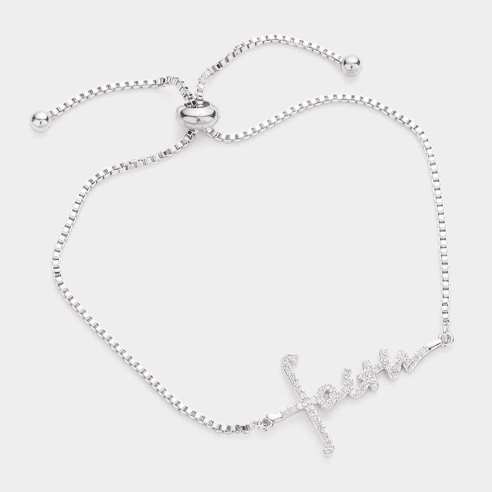Faith CZ Message Charm Pull Tie Bracelet - Madeline Love - Flyclothing LLC