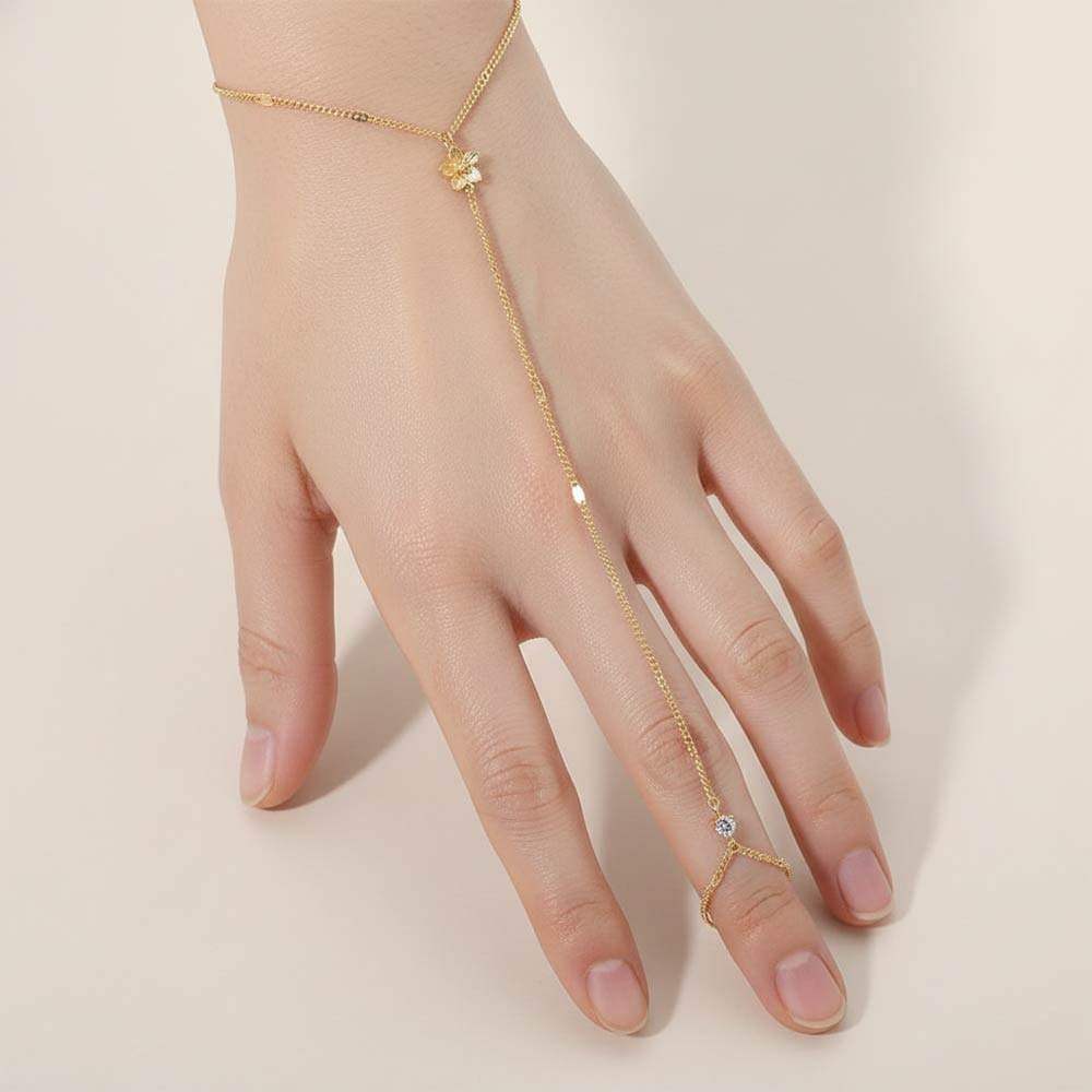Delicate Flower Charm Accent Hand Chain Bracelet - Madeline Love - Flyclothing LLC