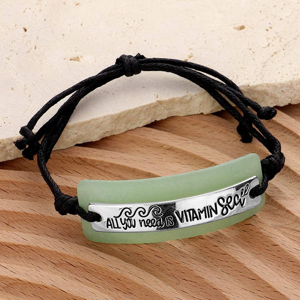 ALL you need is VITAMIN... Sea Glass Message Adjustable Cinch Pull Tie Cinch Bracelet - Madeline Love - Flyclothing LLC