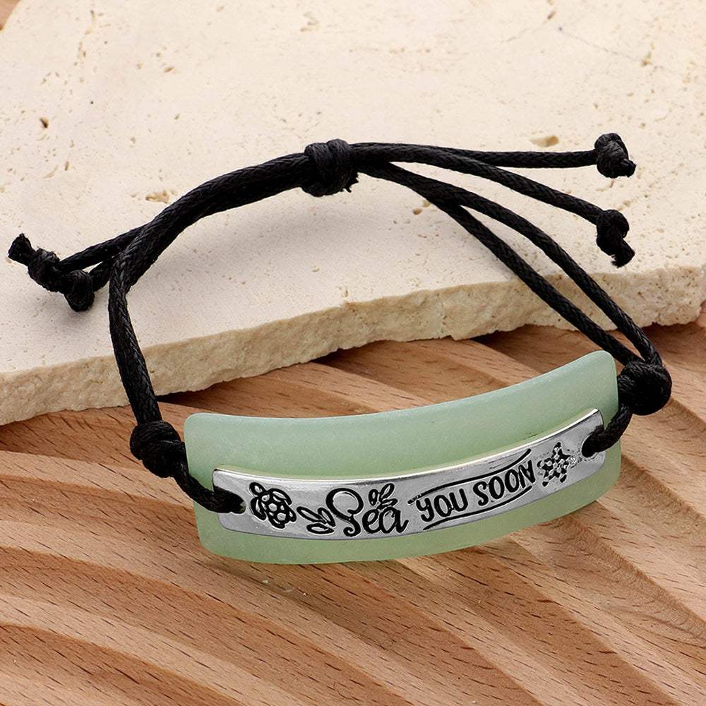 Sea you SOON Sea Glass Message Adjustable Pull Tie Cinch Bracelet - Madeline Love - Flyclothing LLC