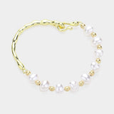 Pearl Station Pointed Hammered Metal Bracelet - Madeline Love - Flyclothing LLC