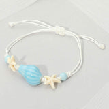 Ceramic Conch Shell Starfish Beaded Adjustable Cinch Pull Tie Bracelet - Madeline Love - Flyclothing LLC