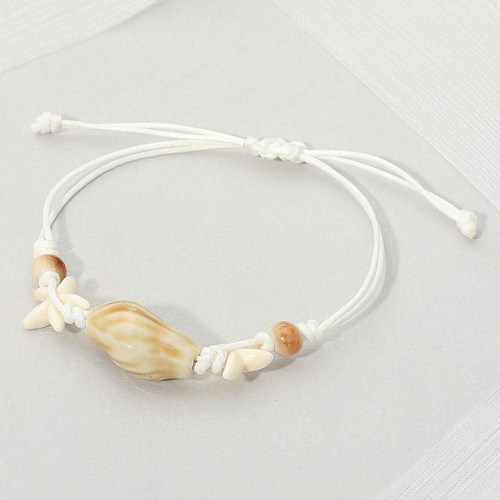 Ceramic Conch Shell Starfish Beaded Adjustable Cinch Pull Tie Bracelet - Madeline Love - Flyclothing LLC