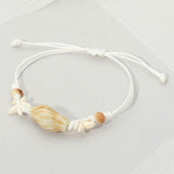 Ceramic Conch Shell Starfish Beaded Adjustable Cinch Pull Tie Bracelet - Madeline Love - Flyclothing LLC