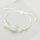 Ceramic Conch Shell Starfish Beaded Adjustable Cinch Pull Tie Bracelet - Madeline Love - Flyclothing LLC