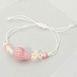 Ceramic Conch Shell Starfish Beaded Adjustable Cinch Pull Tie Bracelet - Madeline Love - Flyclothing LLC