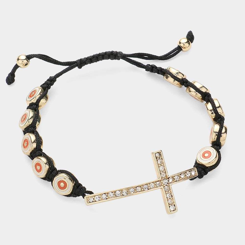 Rhinestone Paved Cross Pointed Cinch Pull Tie Bracelet - Madeline Love - Flyclothing LLC