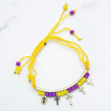 Stone Paved Cross Charm Beaded Thread Adjustable Cinch Pull Tie Bracelet - Madeline Love - Flyclothing LLC