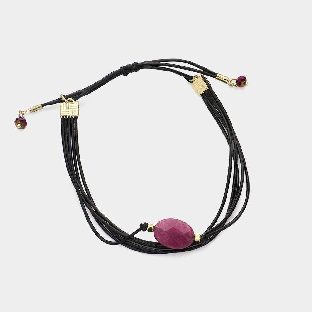 Natural stone accented faux leather cinch bracelet - Madeline Love - Flyclothing LLC