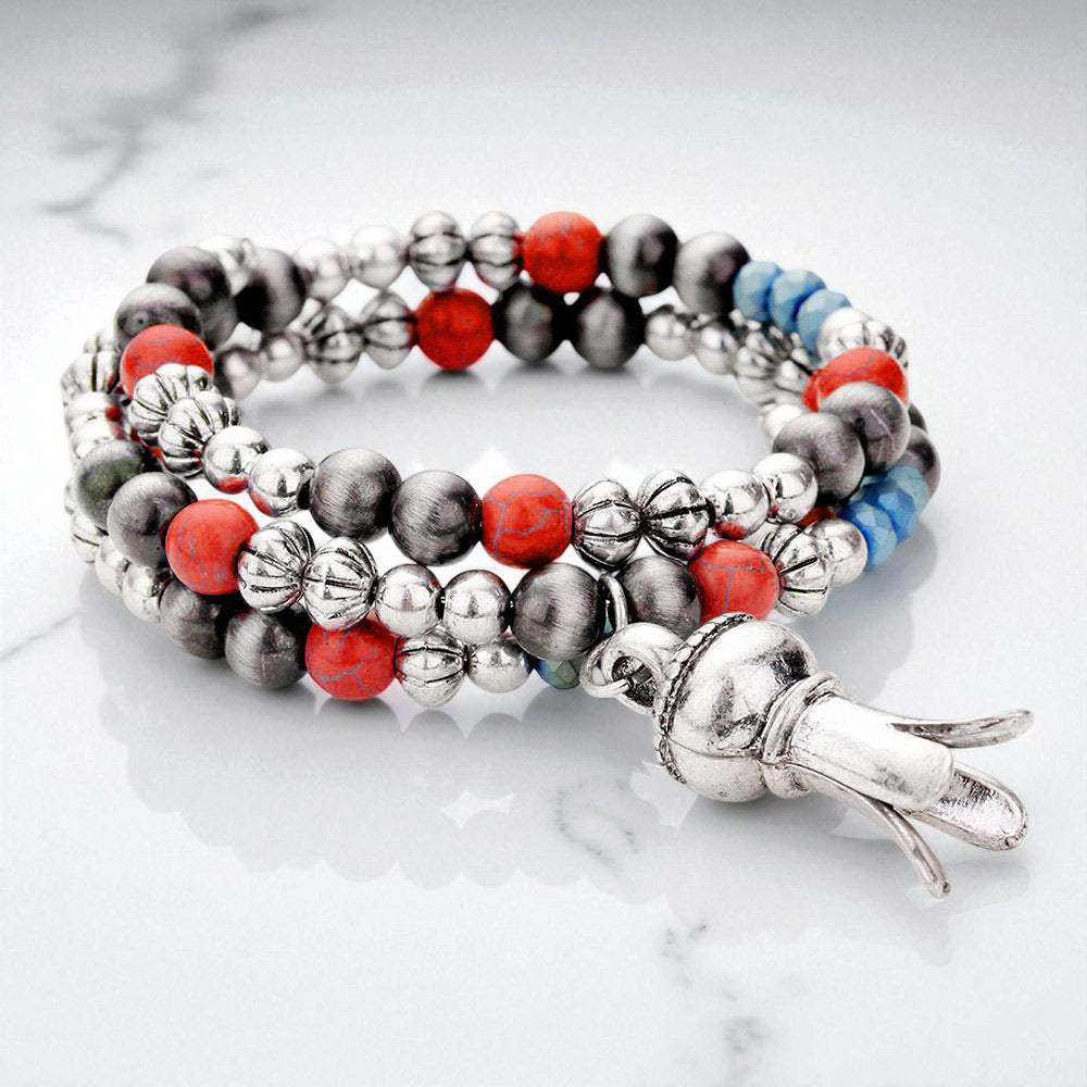 Antique Metal Squash Blossom Charm Adjustable Bracelet - Madeline Love - Flyclothing LLC
