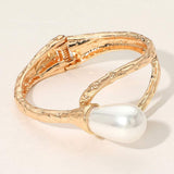 Pearl Accent Hammered Metal Hinged Bangle Bracelet - Madeline Love - Flyclothing LLC