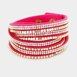 Crystal & metal studded faux suede bracelet - Madeline Love - Flyclothing LLC