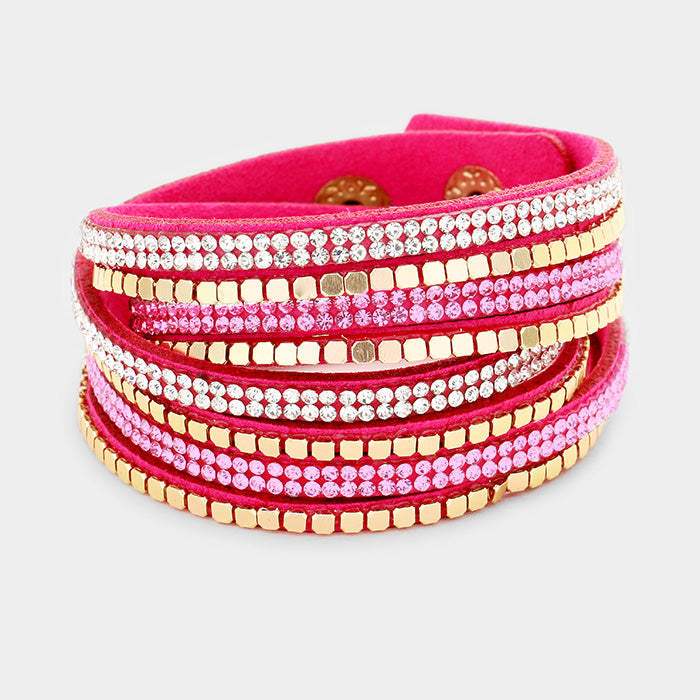 Crystal & metal studded faux suede bracelet - Madeline Love - Flyclothing LLC