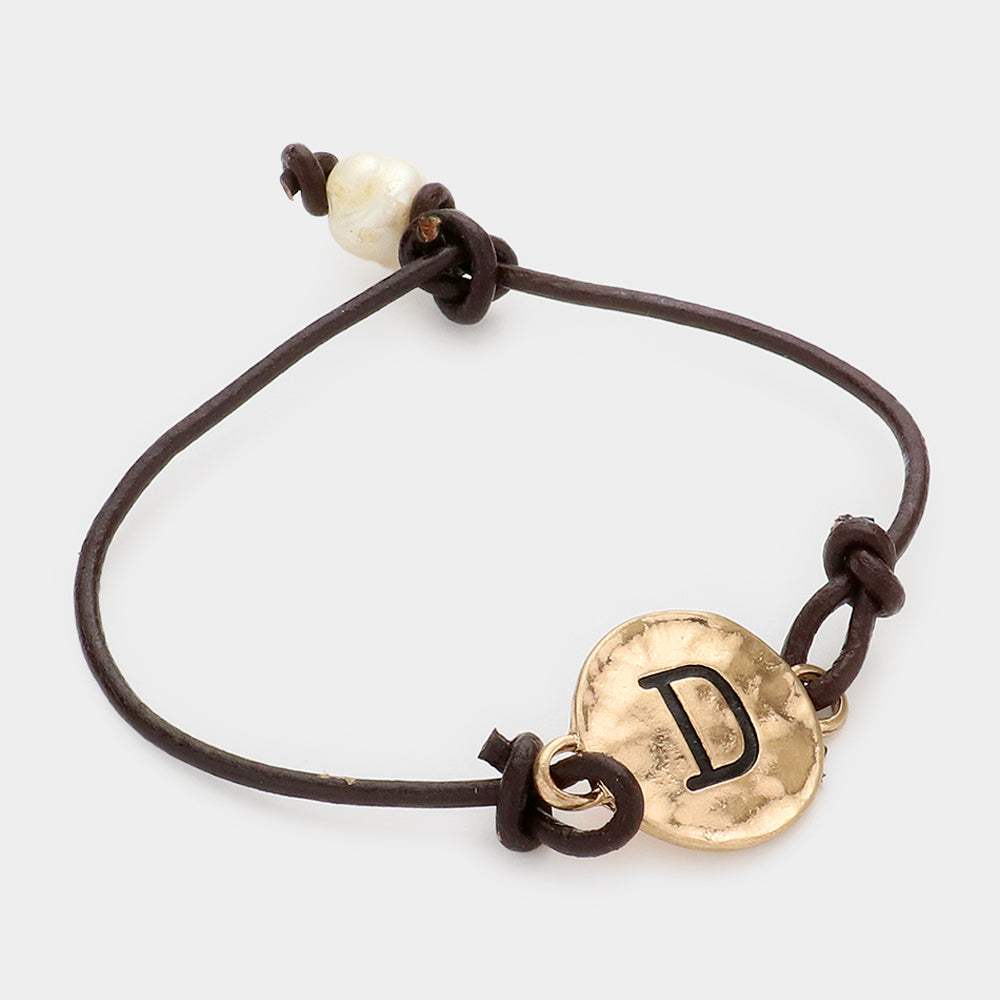 -D- Initial Monogram Metal Disc Pearl Pointed Bracelet - Madeline Love - Flyclothing LLC