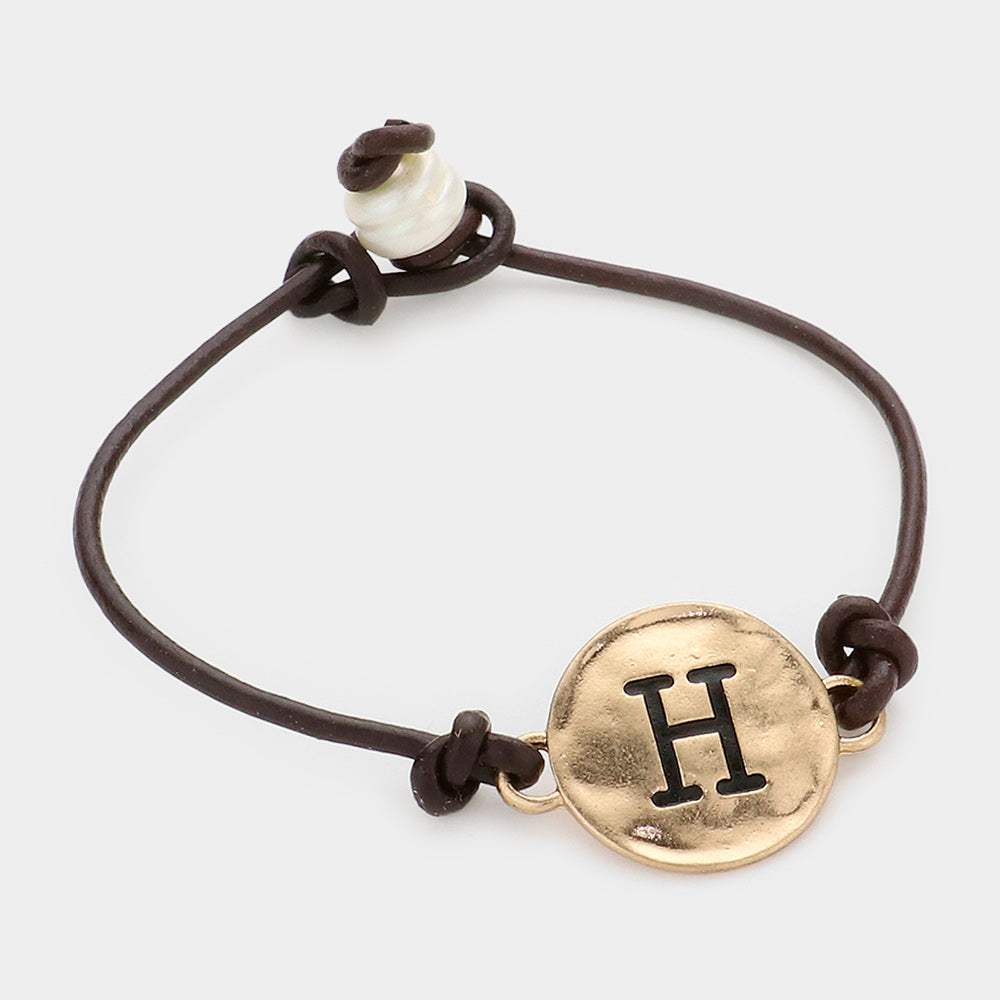 -H- Initial Monogram Metal Disc Pearl Pointed Bracelet - Madeline Love - Flyclothing LLC