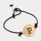 -P- Initial Monogram Metal Disc Pearl Pointed Bracelet - Madeline Love - Flyclothing LLC