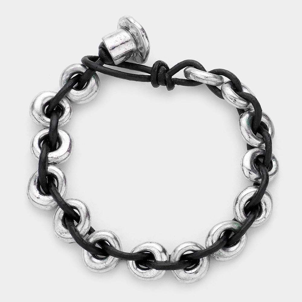 Metal hoops & leather bracelet - Madeline Love - Flyclothing LLC