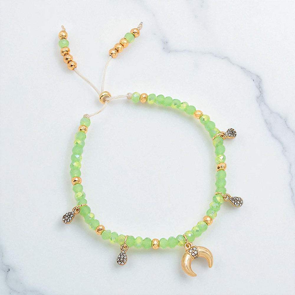 Double Horn Charm Beaded Adjustable Cinch Pull Tie Bracelet - Madeline Love - Flyclothing LLC