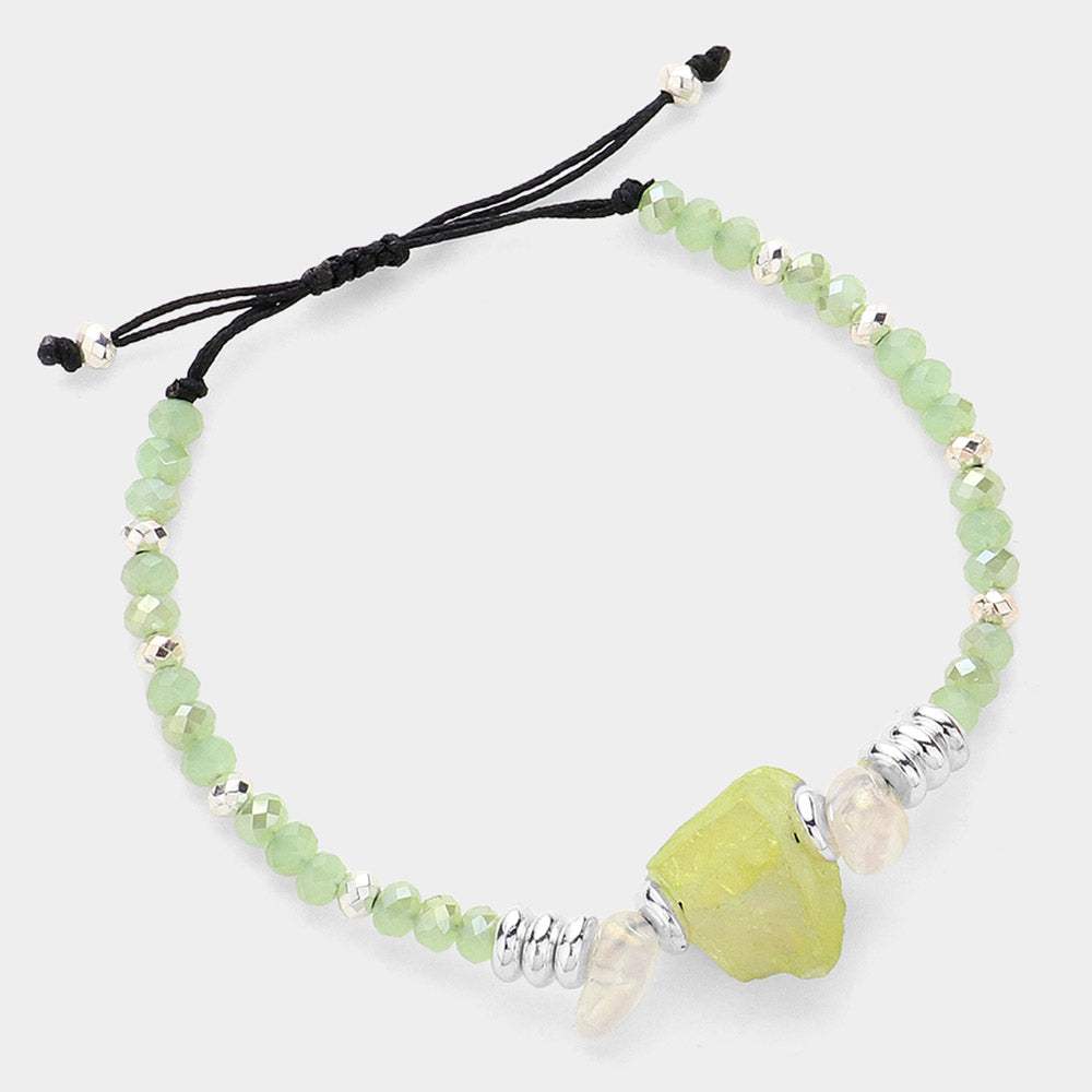 AB Aurora Borealis Natural Stone Beaded Cinch Pull Tie Bracelet - Madeline Love - Flyclothing LLC