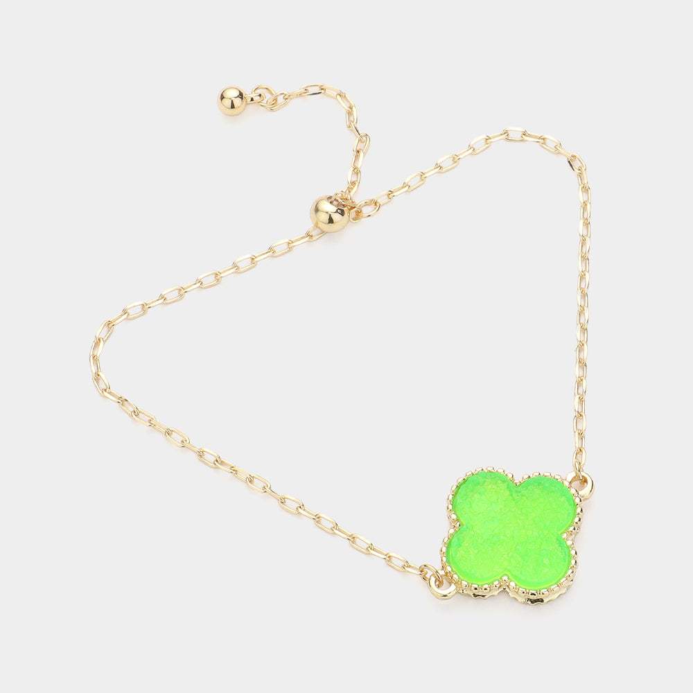Quatrefoil Druzy Adjustable Pull Tie Bracelet - Madeline Love - Flyclothing LLC
