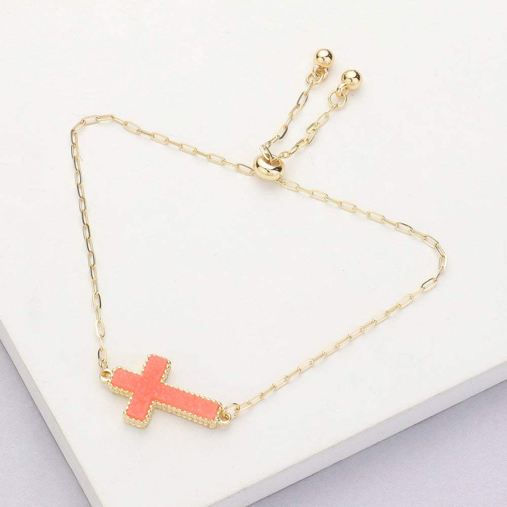 Cross Druzy Adjustable Pull Tie Bracelet - Madeline Love - Flyclothing LLC